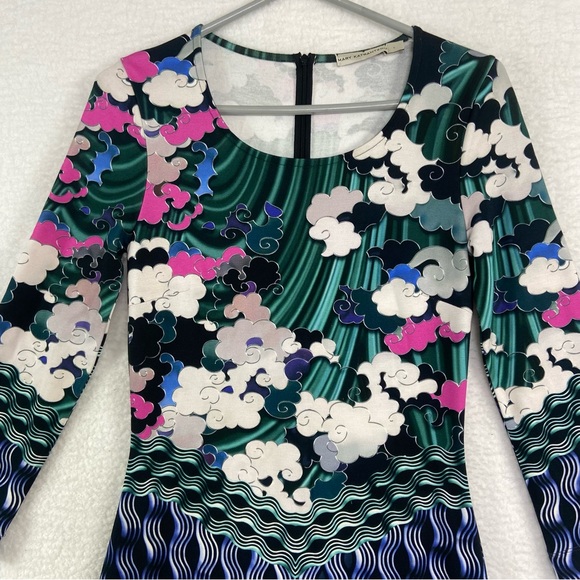 Mary Katrantzou Geometric Cloud Print Long Sleeve Jersey Midi Dress. Size Large - Picture 2 of 9